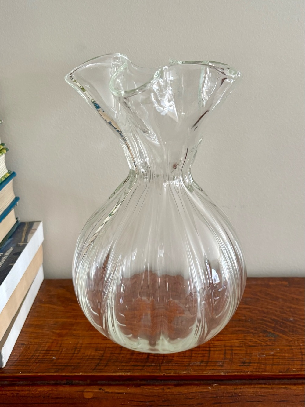1950s Italian Clear Glass Ruffled Edge Vase - Decorative Home Accent